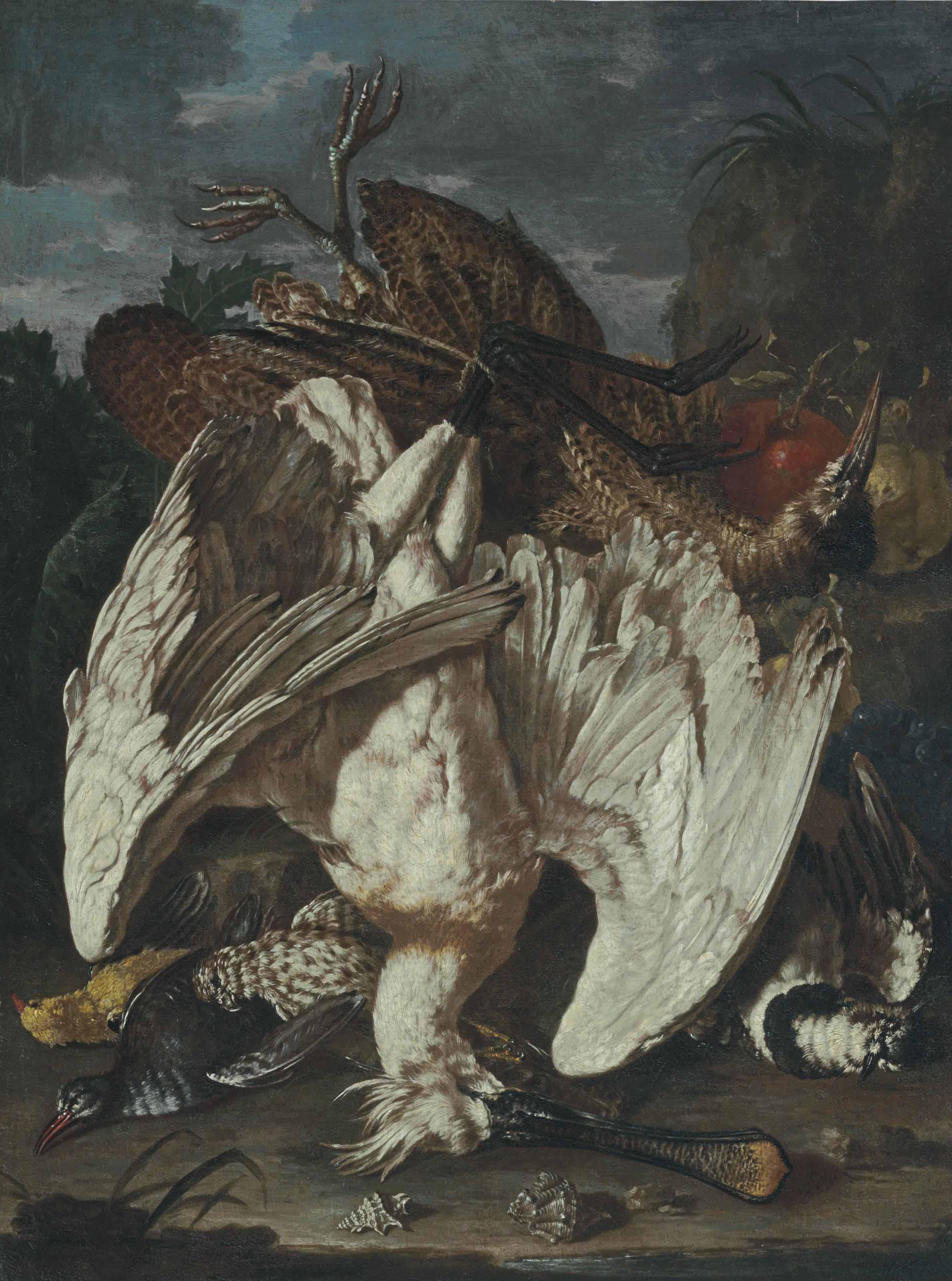 Pietro Navarra - A Spoonbill, Woodcock, And Game Birds