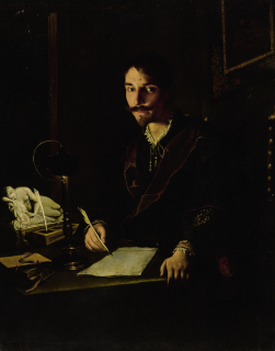 Pietro Paolini - A Portrait Of A Man Writing By Candlelight
