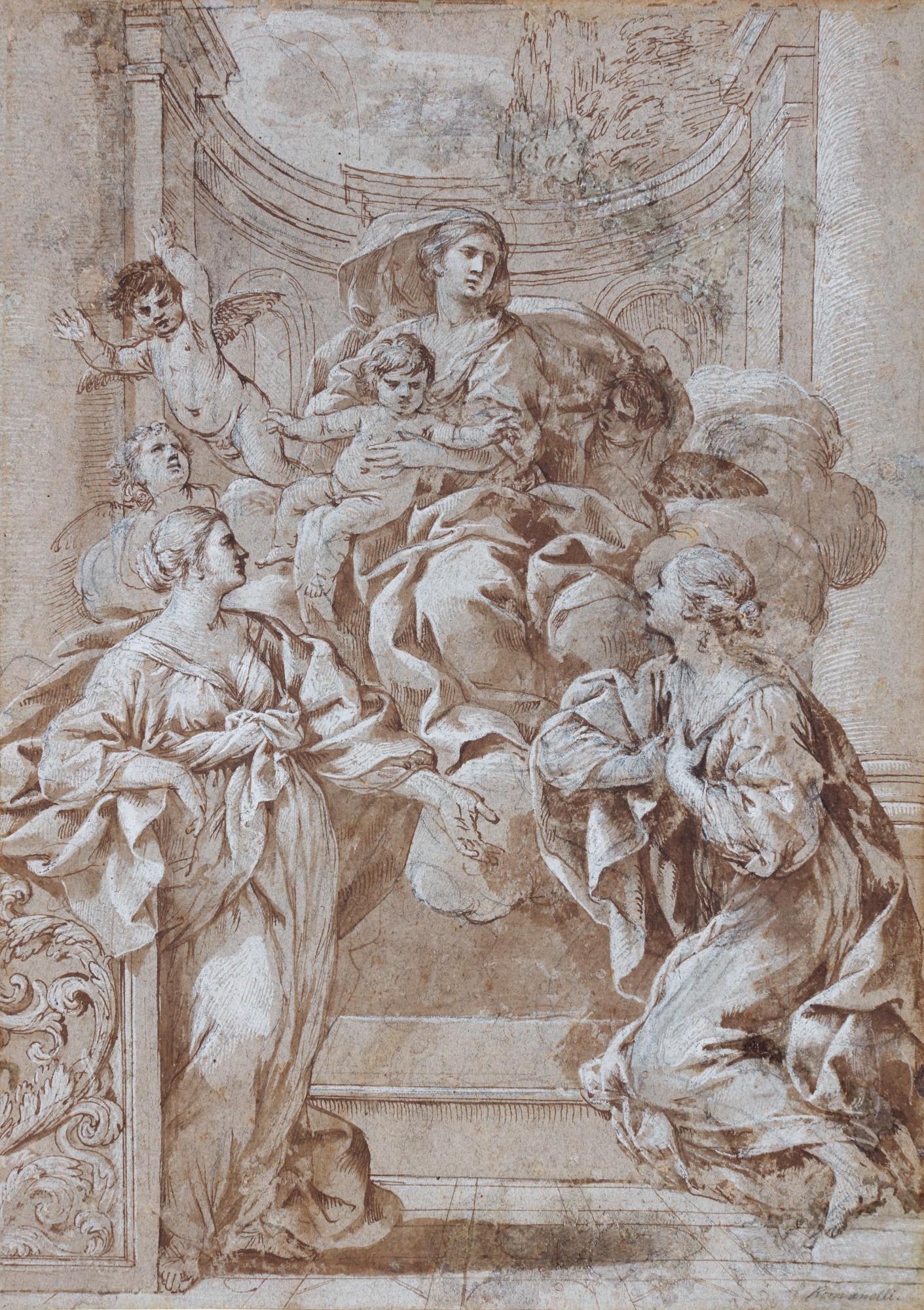 Pietro Paolo Baldini - The Madonna and Child in Glory appearing to two kneeling female Saints