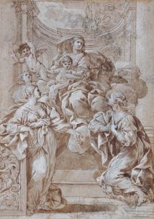 Pietro Paolo Baldini - The Madonna and Child in Glory appearing to two kneeling female Saints