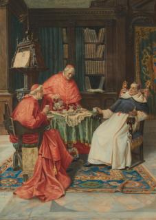 Pietro Pavesi - Tea and Conversation framed 69.0 x 58.0 x 3.5 cm (27 1/4 x 22 3/4 x 1 1/2 in).