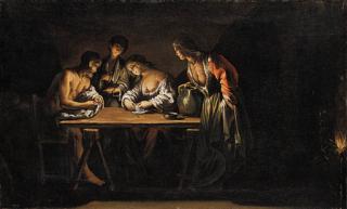 Pietro Ricchi - Figures around a table lit by an oil lamp