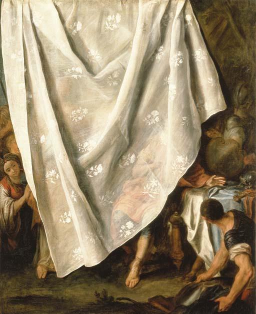 Pietro Rotari - The Meeting of Alexander the Great and Roxana, behind a trompe l\'oeil curtain