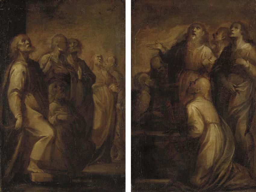Pietro Sorri - Two studies for the Assumption of the Virgin: Six Apostles, one kneeling; and Six Apostles around a tomb
