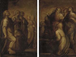 Pietro Sorri - Two studies for the Assumption of the Virgin: Six Apostles, one kneeling; and Six Apostles around a tomb