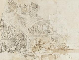 Pietro Testa - A bacchanal with a fountain