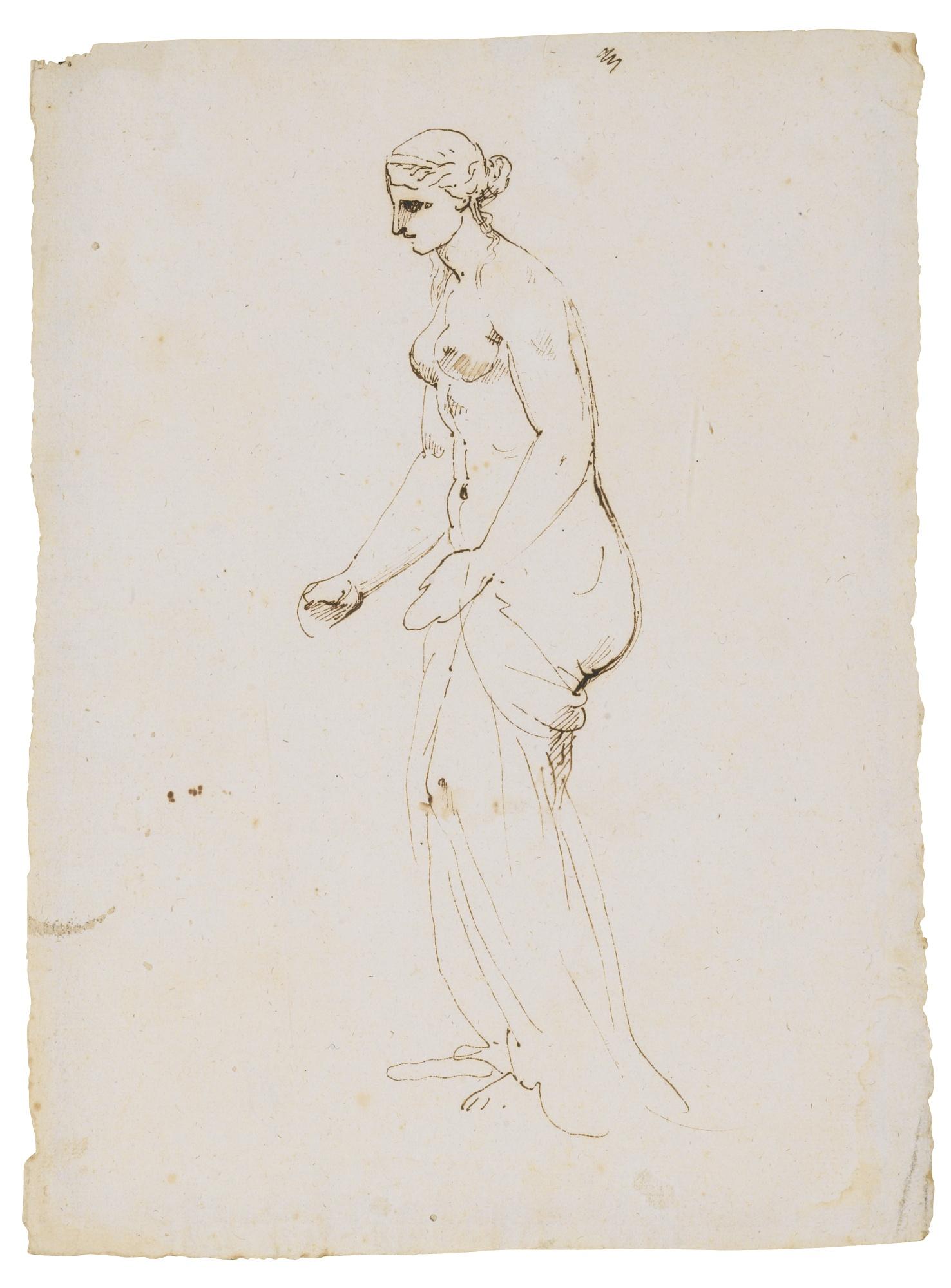 Pietro Testa - A Study Of A Sculpted Female Nude, Seen In Profile, After The Antique