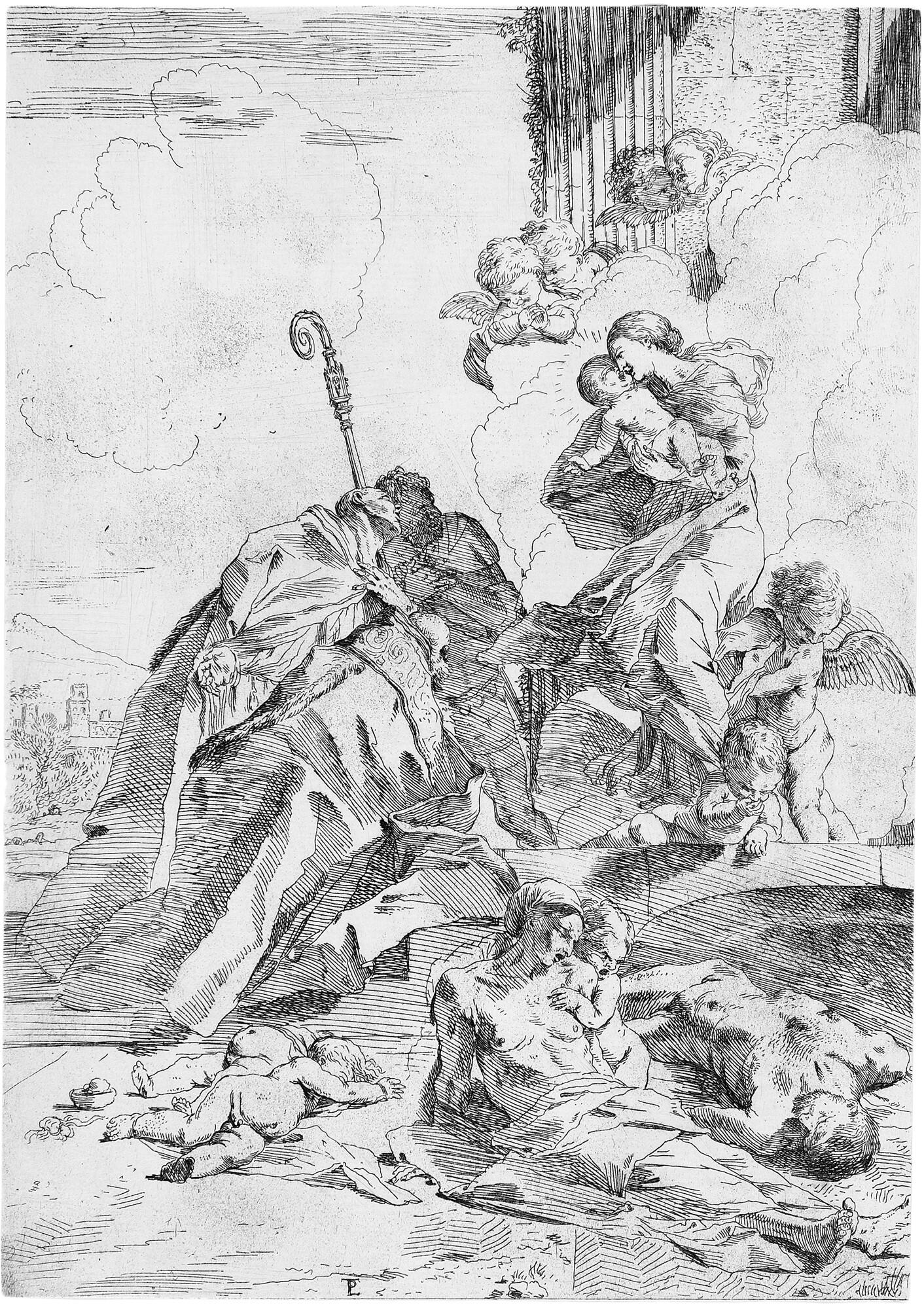 Pietro Testa - Der hl. Nikolaus und der hl. Rochus bitten die Jungfrau um