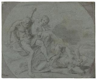 Pietro Testa - Le combat des quatre éléments (recto) ; Esquisse d\'une figure (verso)