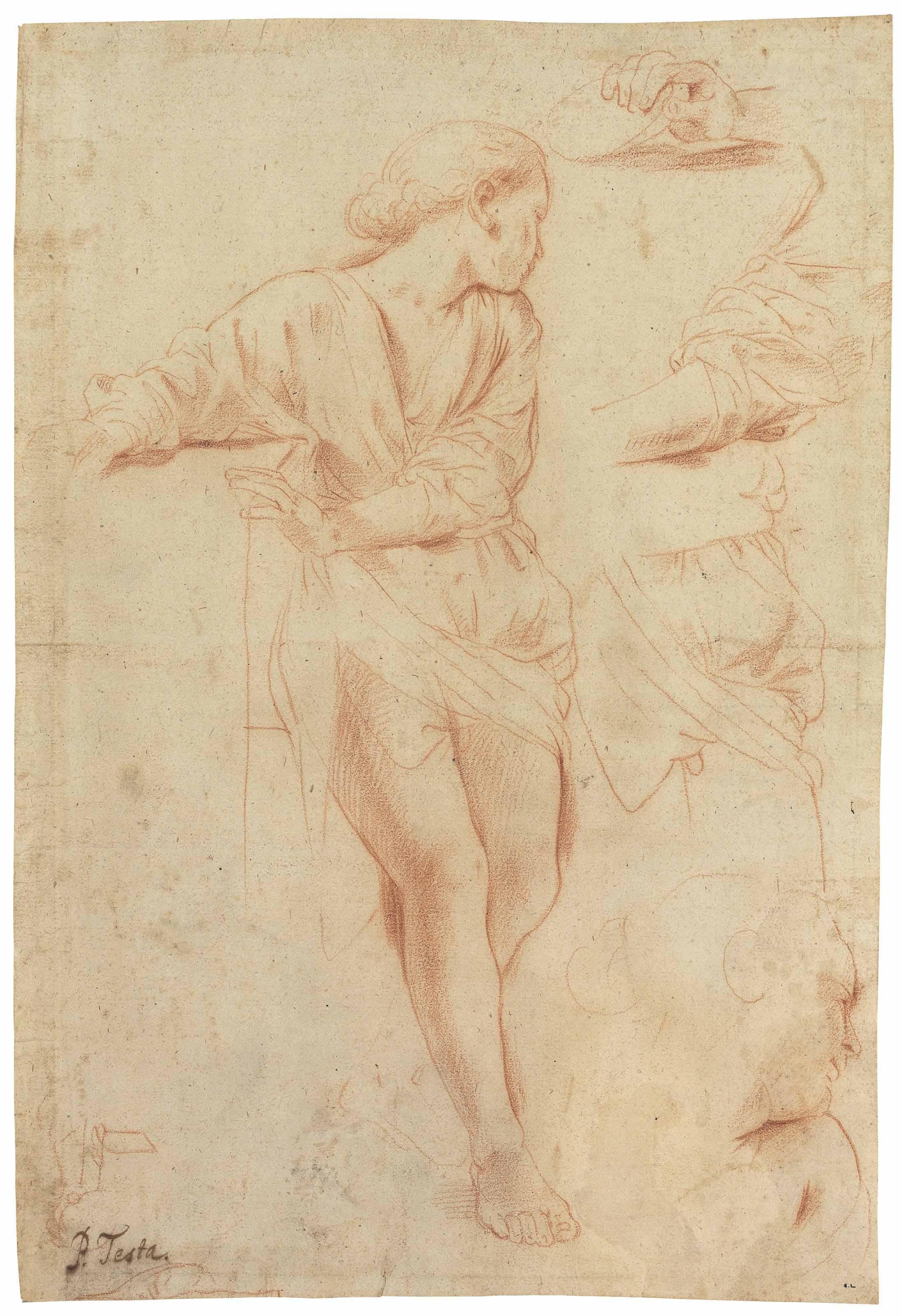 Pietro Testa - Studies for a young woman turned to the right (recto); Studies for her head in profile and left hand (verso)