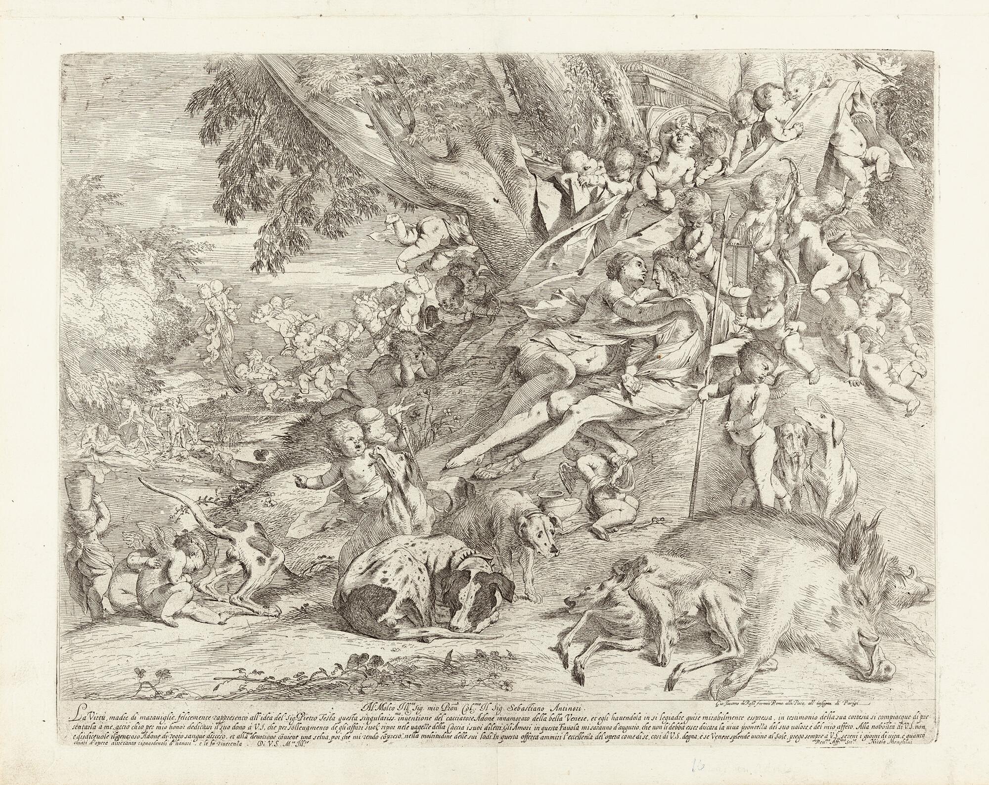 Pietro Testa - Venus und Adonis nach der Jagd, umgeben von Putti