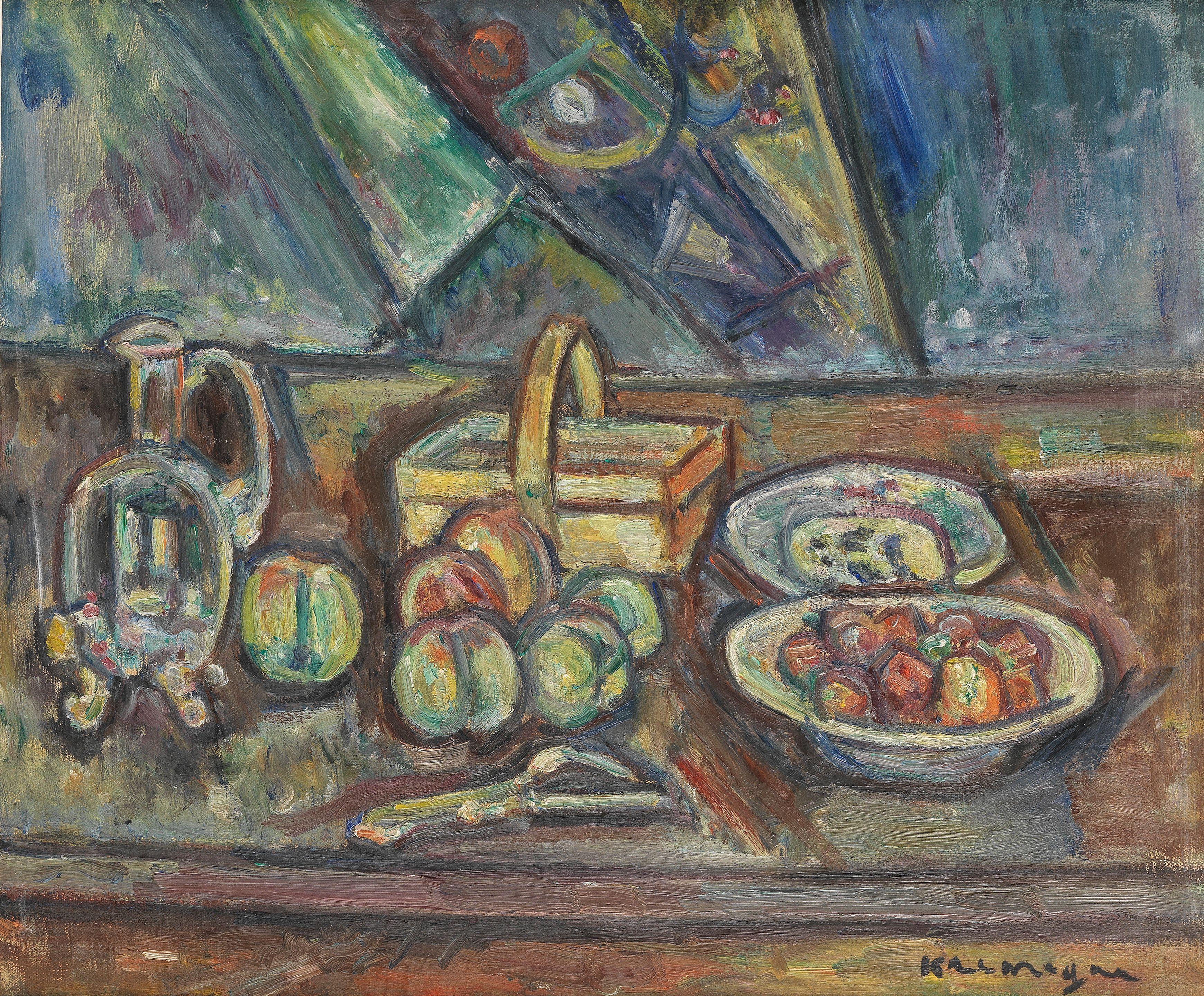 Pinchus Krémègne - Still life with basket, jug and fruit