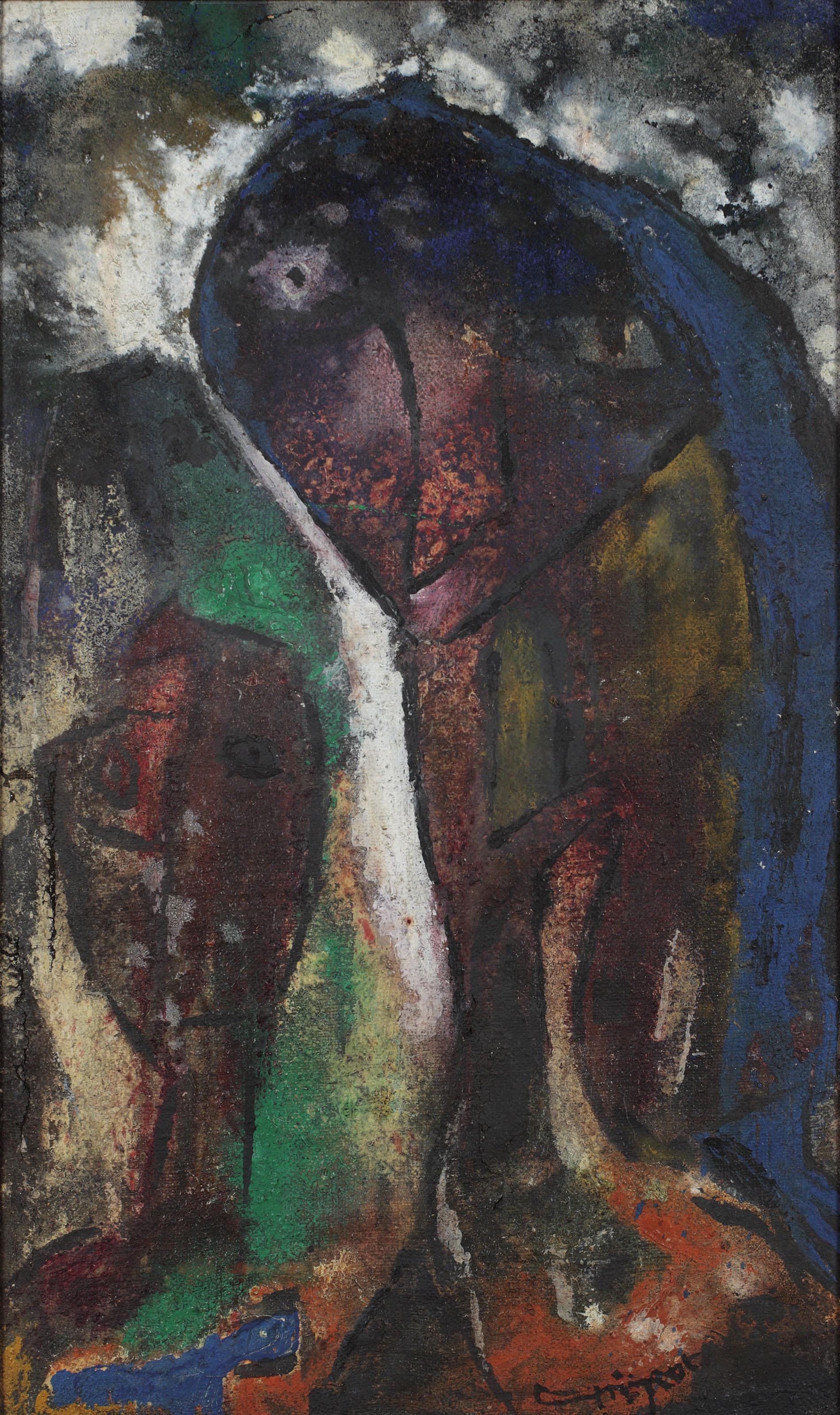 Pinot Gallizio - Figure con cane blu (Figure with Blue Dog)