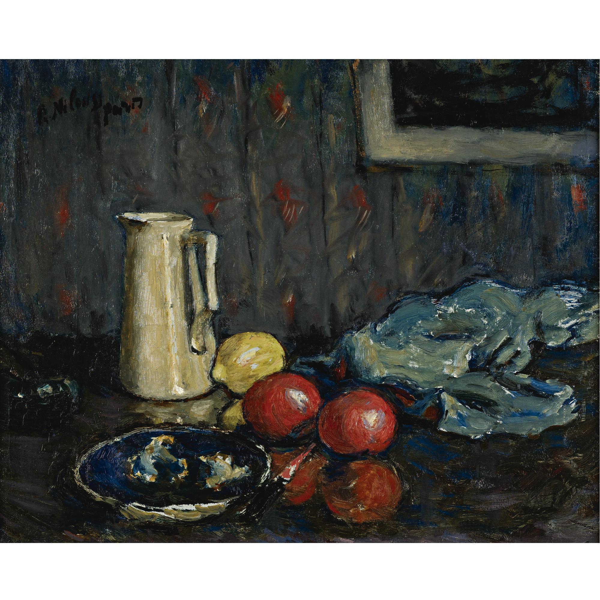 Piotr Alexandrovitch Nilouss - Nature Morte Bleue Au Pot Blanc