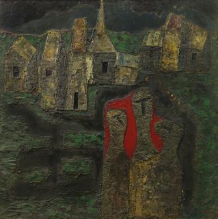 Piraji Sagara - Untitled (Kashmir Landscape With Three Figures)