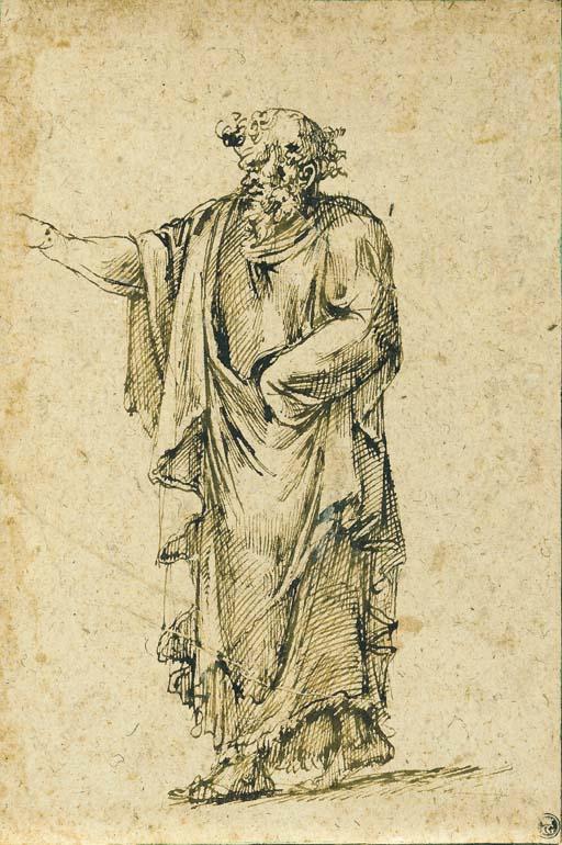 Pirro Ligorio - A draped bearded man gesturing to the left