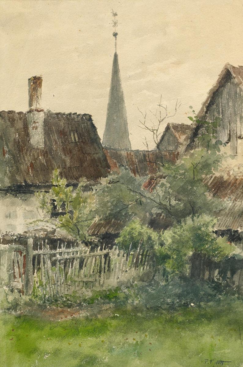 Pius Ferdinand Messerschmitt - Bauerngarten hinter Scheunen