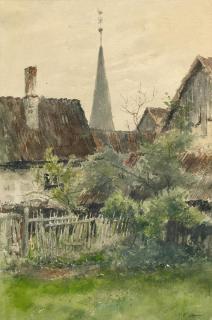 Pius Ferdinand Messerschmitt - Bauerngarten hinter Scheunen