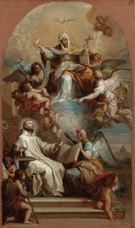 Placido Costanzi - The Virgin in mourning appearing in a vision to Saint Bruno, the dome of St. Peter\'s beyond: a bozzetto