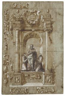 Polidoro Caldara - Design for a banner with Saint Mark and two friars