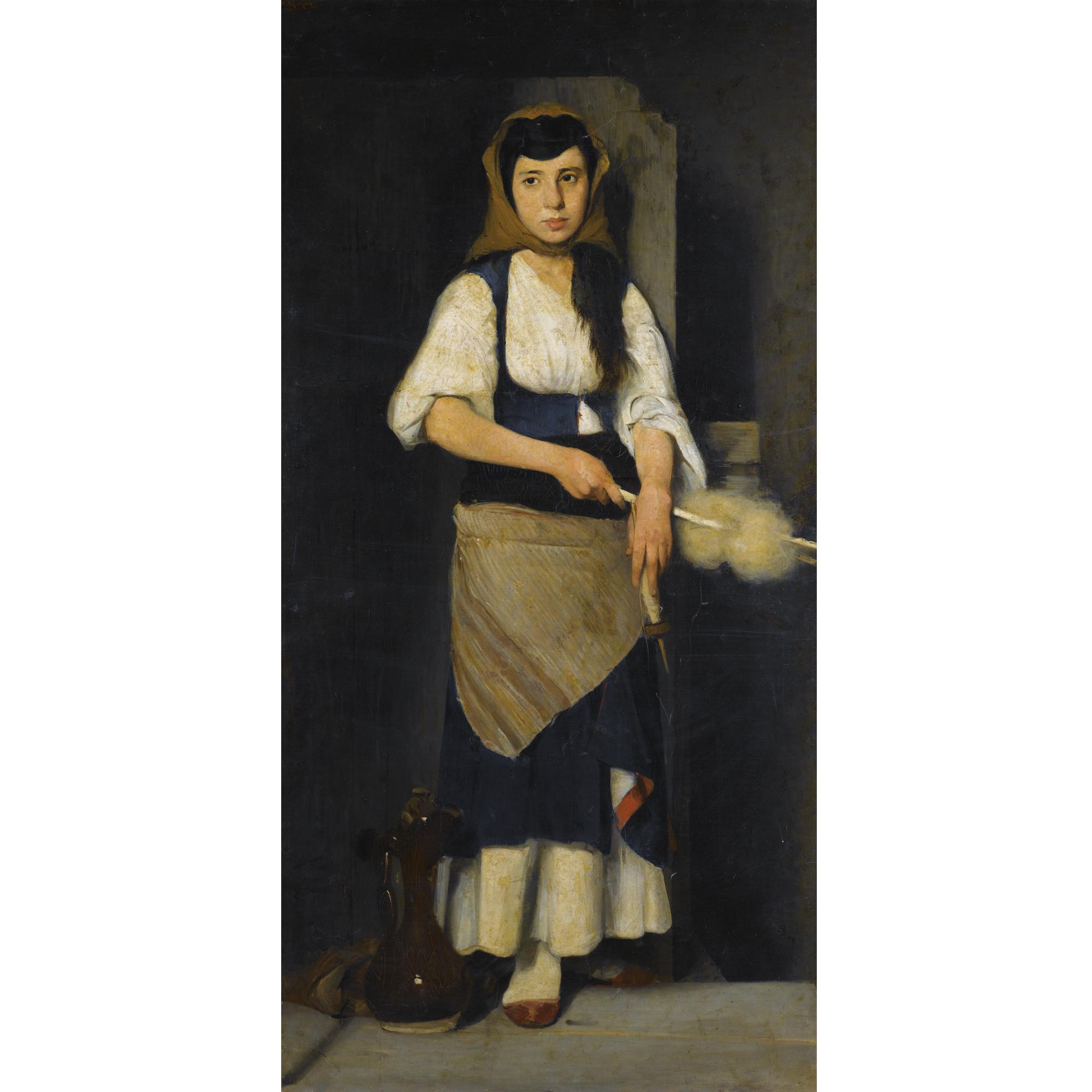 Polychronis Lembessis - Greek Girl With Distaff And Spindle