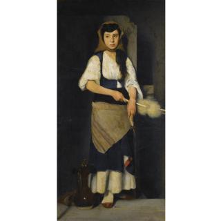 Polychronis Lembessis - Greek Girl With Distaff And Spindle