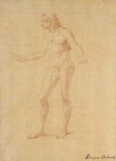 Pompeo Batoni - A Male Nude Wearing A Crown Gesturing To The Left