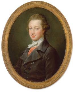 Pompeo Batoni - Portrait of a gentleman, bust-length, in a plum coloured jacket and pink waistcoat