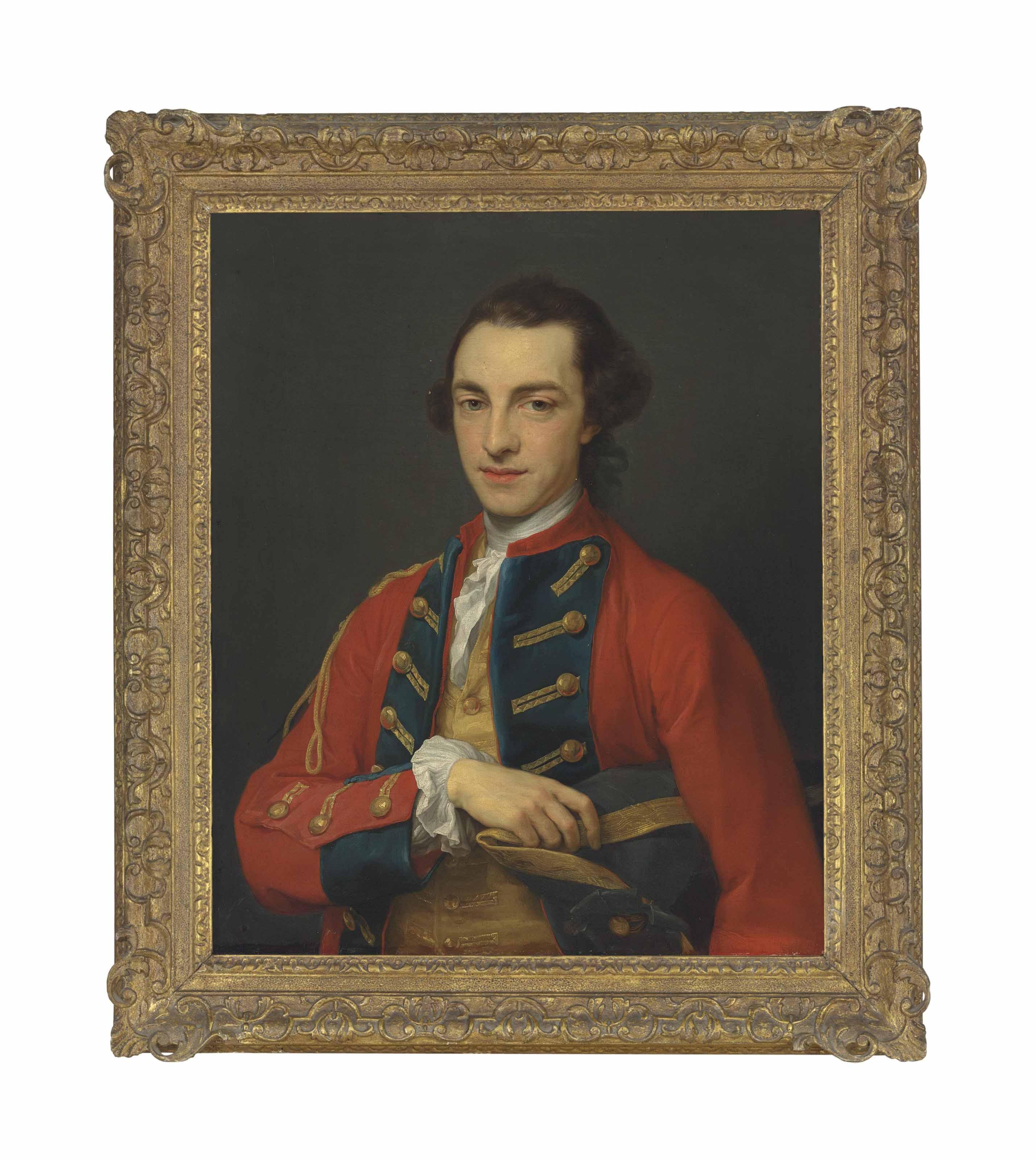 Pompeo Batoni - Portrait Of George Craster (1734-1772), Half-Length, In The Gold-Frogged, Red And Blue Uniform Of The Horse Grenadier Guards, Holding A Tricorn