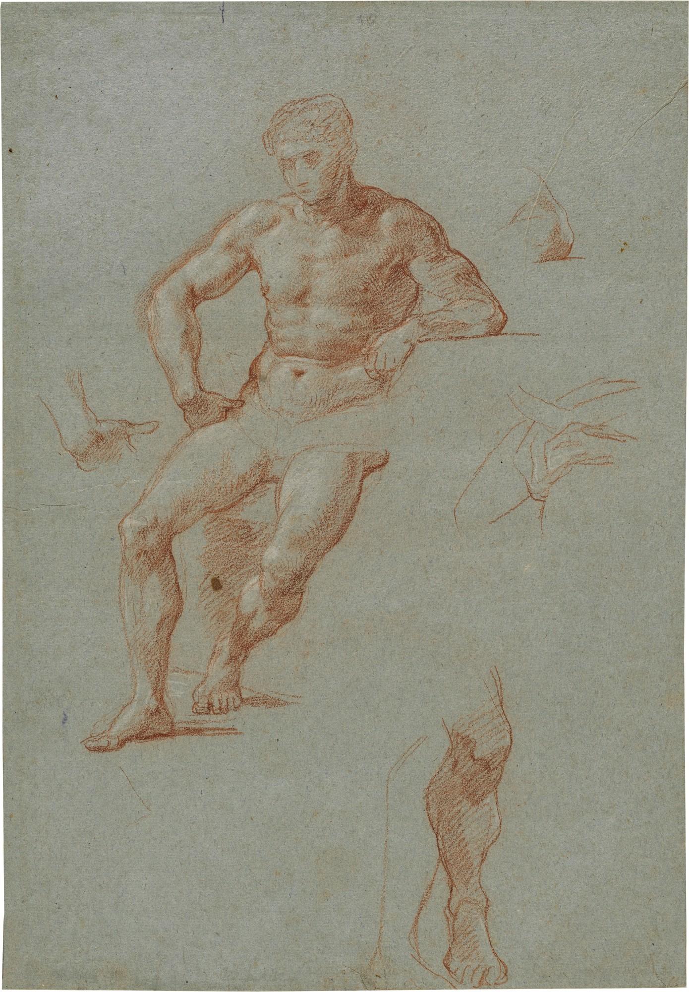 Pompeo Batoni - Recto: Studies of Hercules for The Choice of Hercules Verso: Drapery studies