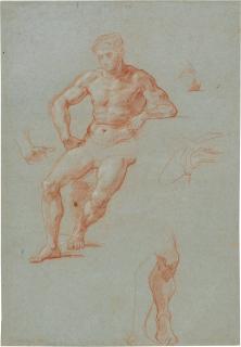 Pompeo Batoni - Recto: Studies of Hercules for The Choice of Hercules Verso: Drapery studies