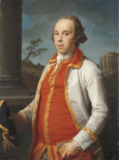 Pompeo Girolamo Batoni - Portrait of Robert Udny (1722-1802), Half-Length, In A Gold-Trimmed Coat, Holding A Hat And Gloves In His Right Hand, The Temple of The Sybil At Tivoli Beyond