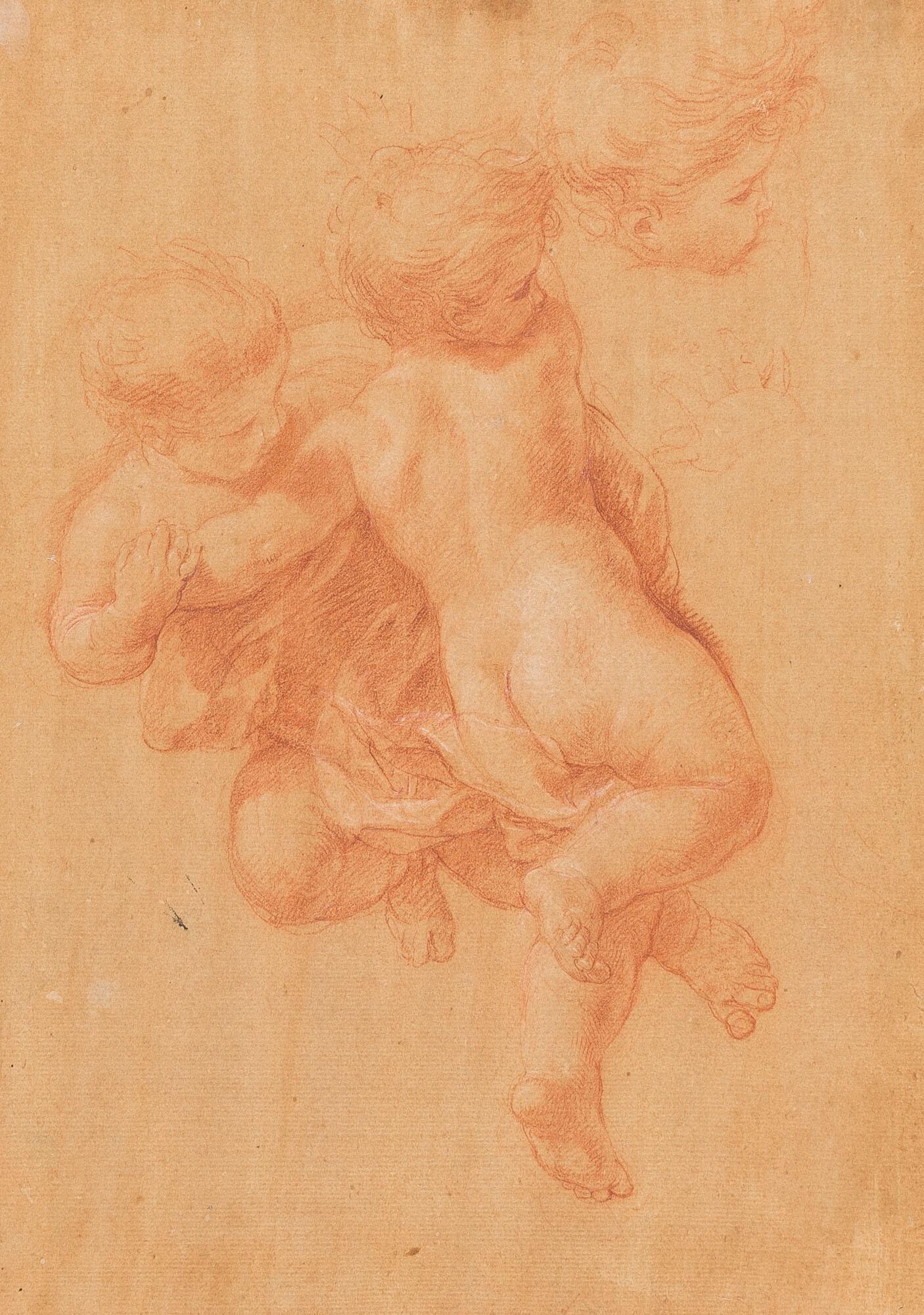 Pompeo Girolamo Batoni - Studie zu zwei fliegenden Engeln.