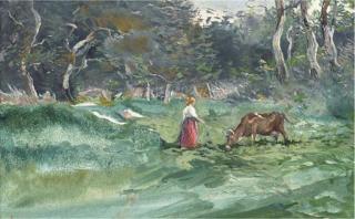 Pompeo Mariani - A milkmaid and her cow