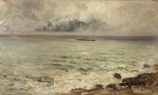 Pompeo Mariani - Marina con barca in lontananza