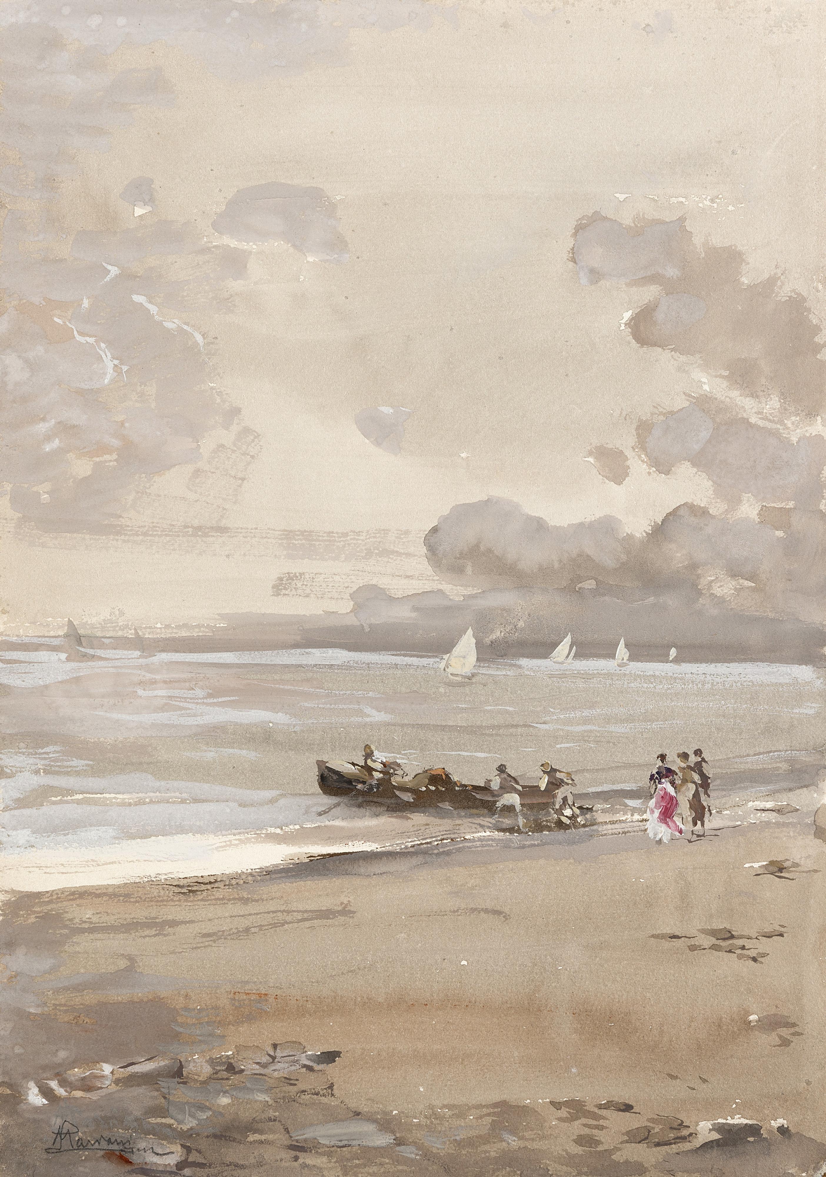 Pompeo Mariani - Marina con barche