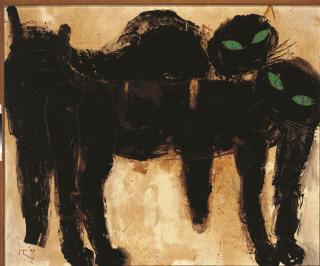 Popo Iskandar - Dua kucing hitam mata hijau (Two black cats with green eyes)