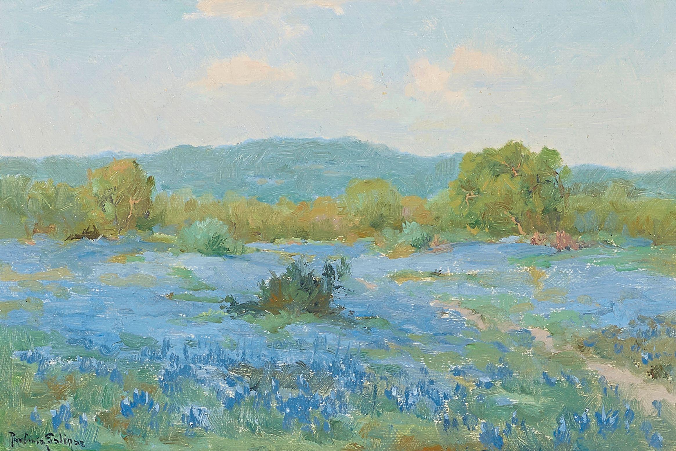 Porfirio Salinas - Spring Pastoral Landscape with Bluebonnets