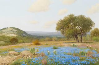 Porfirio Salinas - Texas Bluebonnet Landscape 24 x 36 in. framed 31 x 43 in.