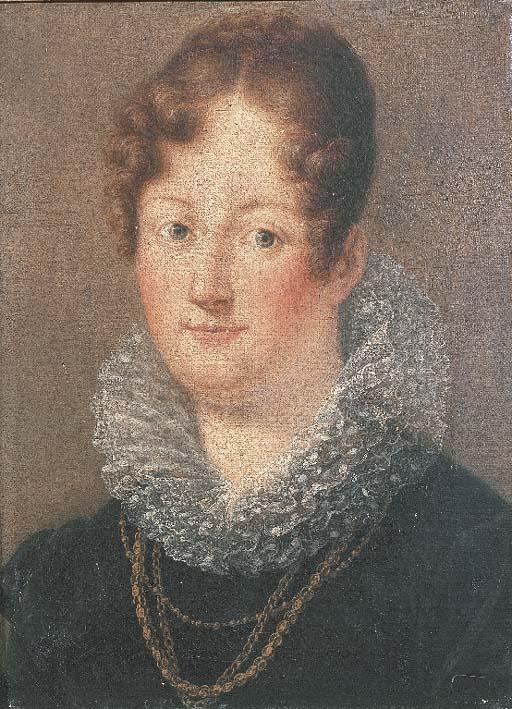 Portrait of a lady, traditionally identified as Mrs. Hunter, bust- length, in a black dress and white ruff
