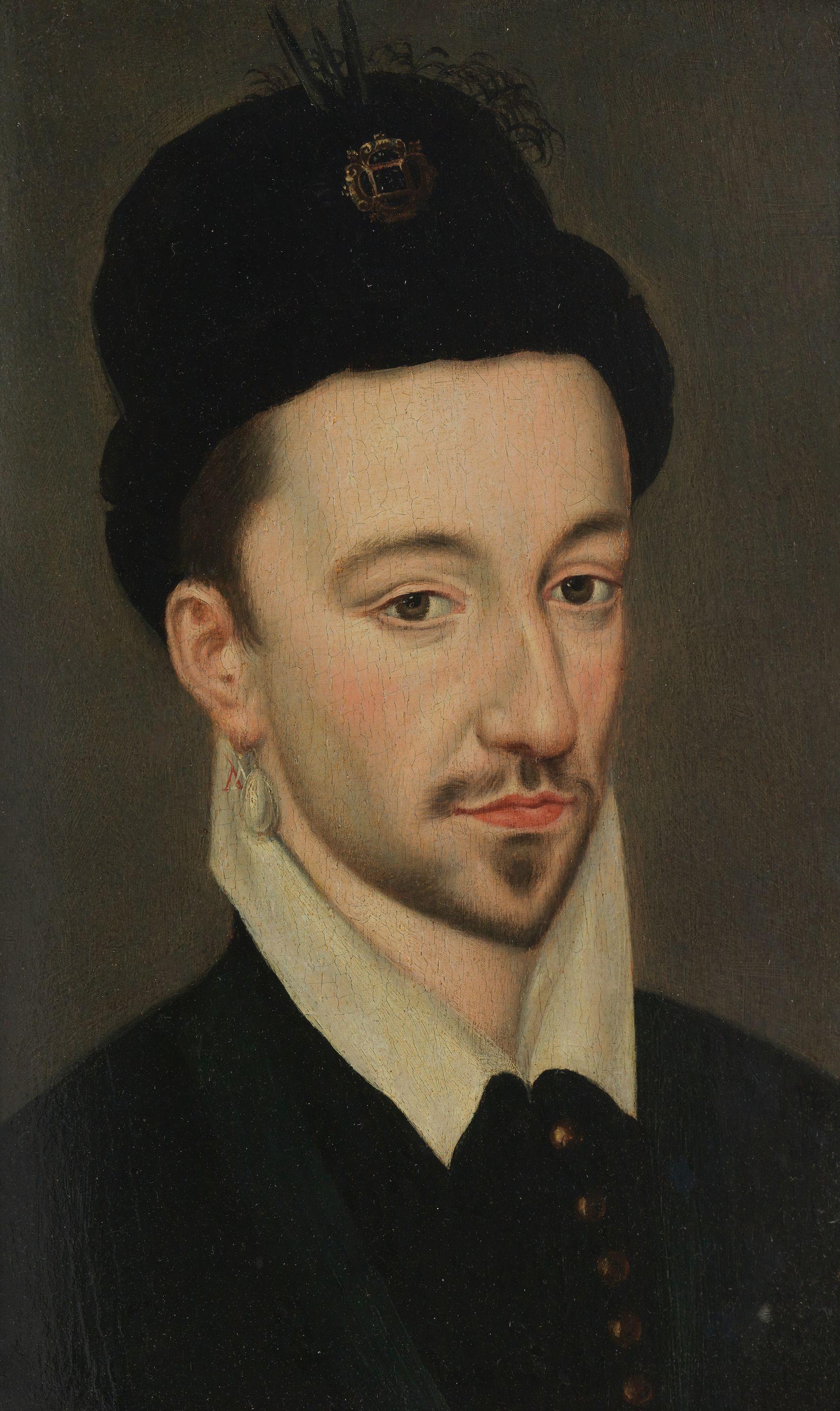 Portrait of Henry III of France, bust-length, with a pearl earring and fur hat