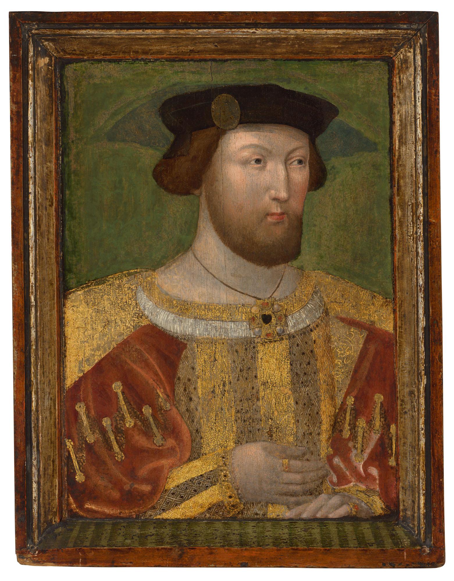Portrait of Henry VIII (1491-1547), half-length, in a cloth-of-gold jacket over a red velvet doublet