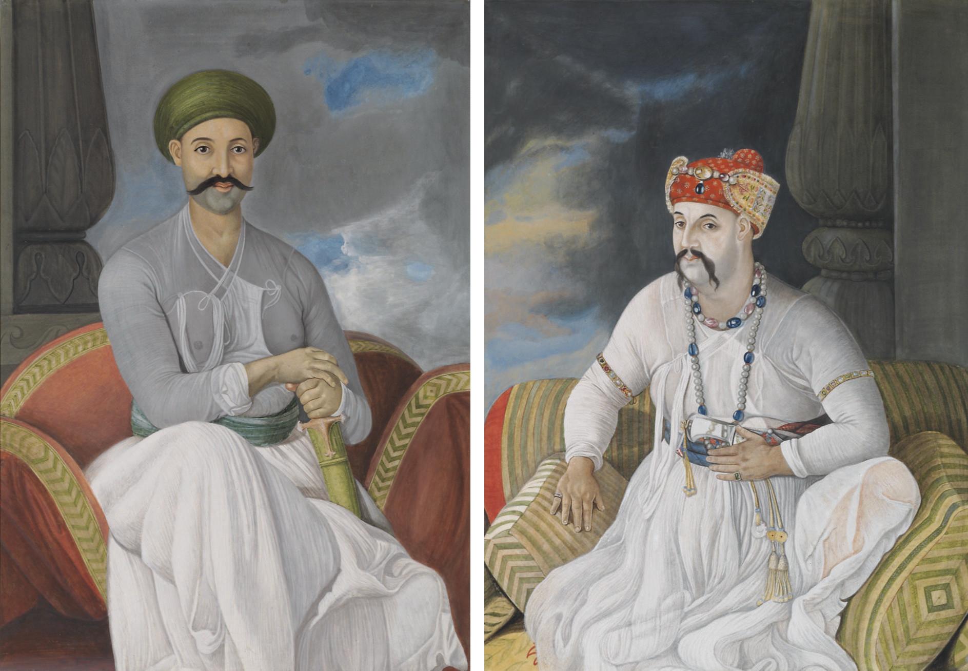 Portrait of The Nabob Vizier Asaf-Ud-Daula, seated, full-length; and Portrait of Prince Mirza Jawan Bakht, heir apparent to the Mughal Emperor Shali Alan, seated, full-length