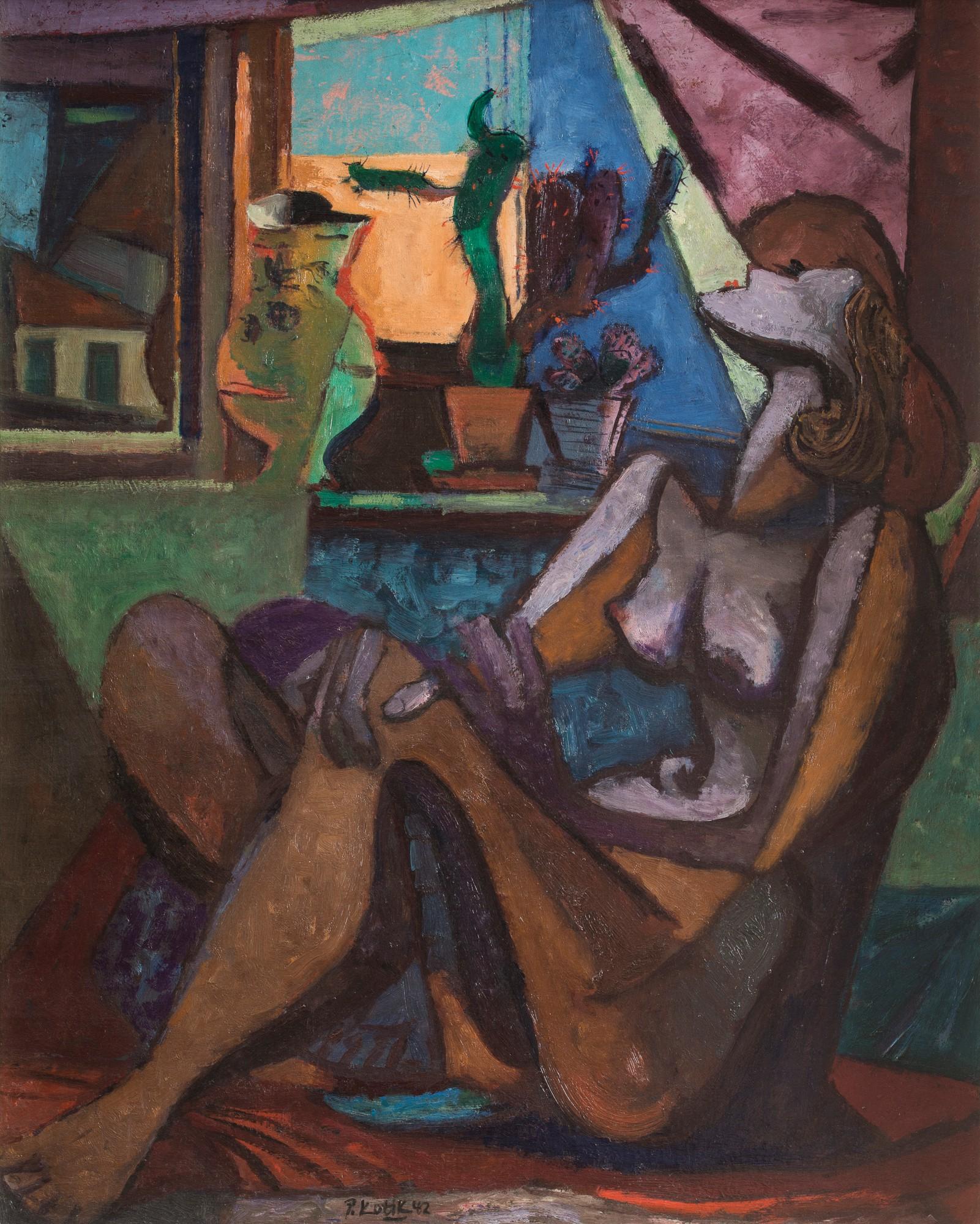 Pravoslav Kotík - Seated Nude With Cactus