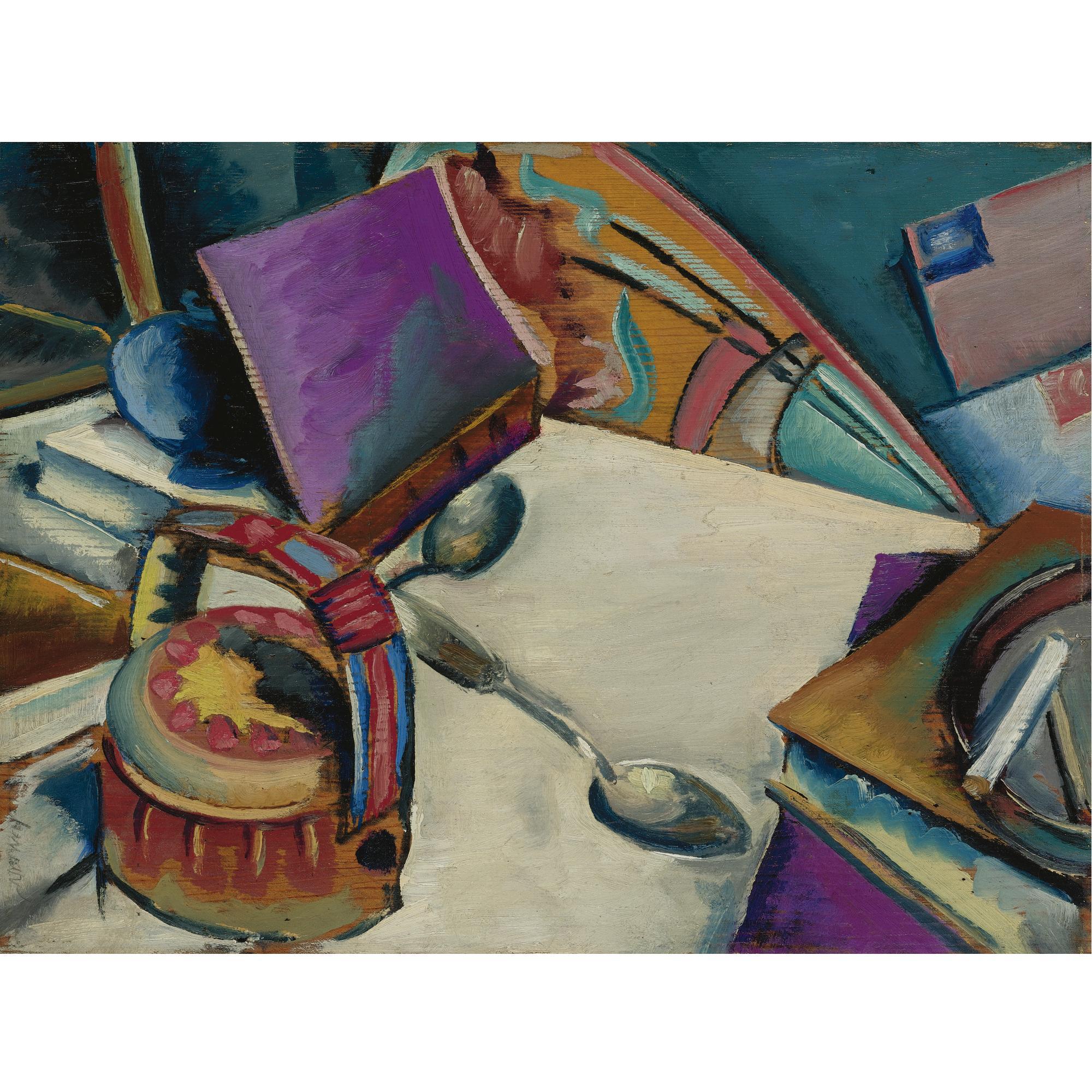 Preston Dickinson - Tabletop Still Life: Books And Teapot