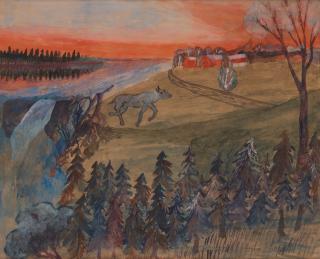 Primus Mortimer Pettersson - Trees, houses and waterfalls.