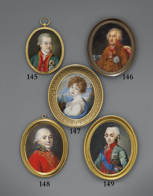 Princess Maria Antonovna Naryshkina (1779-1854), in white dress, gold necklace, pale blue stole over her right shoulder, fair curling hair; tree and landscape background