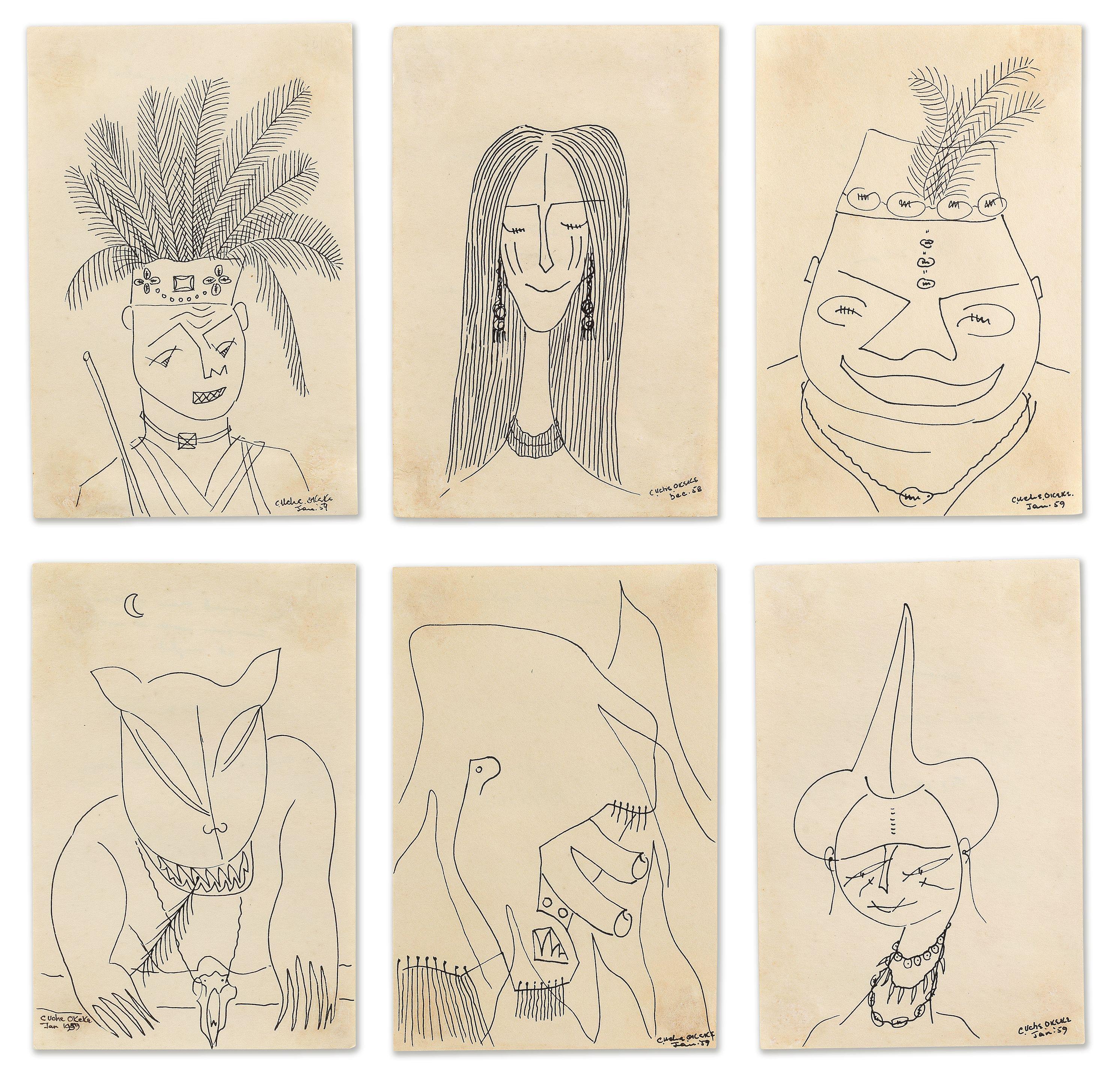 Prof. Uche Okeke - Oja Suite, six drawings (1959-1962)