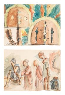 Prof. Uche Okeke - Two watercolour studies (i-ii):