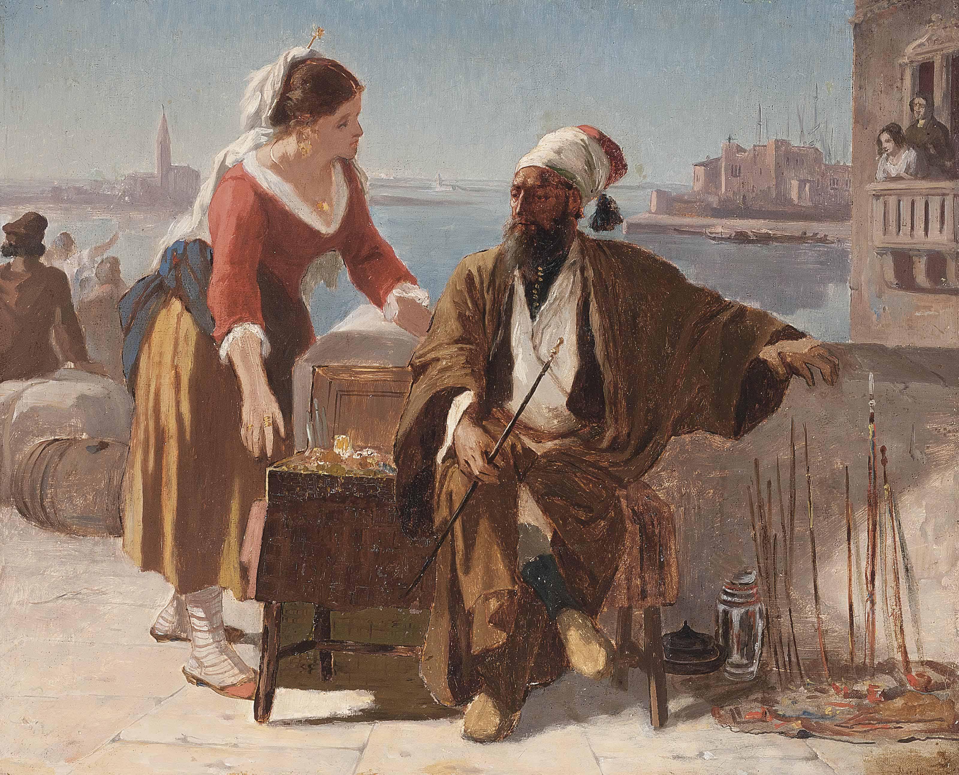 Prosper-Georges-Antoine Marilhat - A Turkish pipe seller on a Venetian quayside